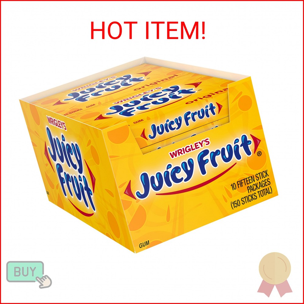 Juicy Fruit Gum Original Bubble Chewing Gum, 15 pieces (10 Pack)