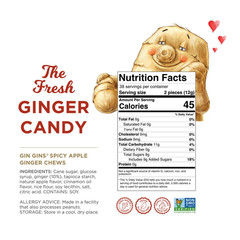 Gin Gins Spicy Apple Ginger Chews, Natural Ginger Candy, 1 Lb Bag