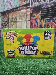 Warheads Lollipop Rings Green Apple, Watermelon, Blue Raspberry Box of 22 New