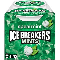 ICE BREAKERS Spearmint Sugar Free Mints Tins, 1.5 Ounce (Pack of 8), Green