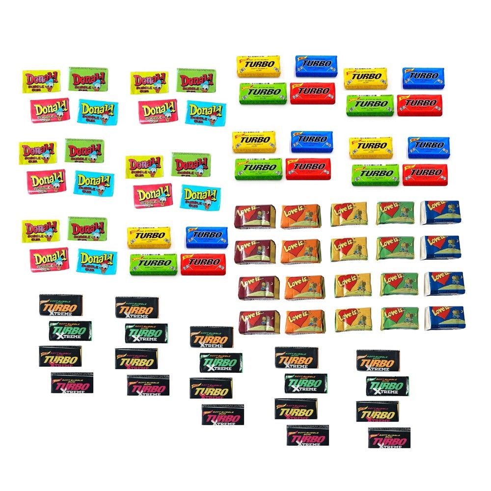 GRAND MIX bubble gum – Donald, Turbo, Turbo Xtreme, Love Is all Flavors – 80pcs