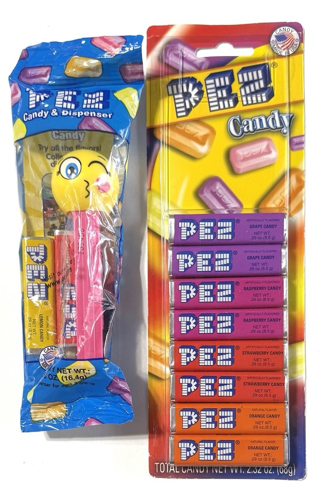 2 Lot – 1 Emoji Kissy Wink Face PEZ Dispenser & 1 Pez Candy Refill 8 Pack🎁