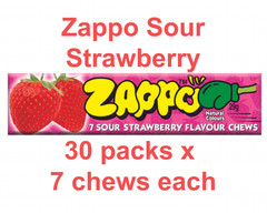 NEW Zappo Sour Strawberry Flavour Chews 30 pack x 7 Chews Loot Bag Party Lollies