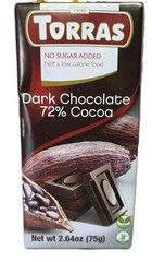 TORRAS 72% COCOA DARK CHOCOLATE 1-Bar-2.64 Oz Vegan No Sugar ADD GLUTEN FREE