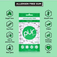 PUR Xylitol Chewing Gum (4 Pack) Peppermint Spearmint Cinnamon Bubblegum – Vegan