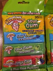 Lot Of 6~ Warheads SOUR Gum BLUE RASPBERRY WATERMELON & GREEN APPLE chewing gum