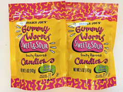 2 Pack Trader Joe’s Sweet & Sour Gummy Worms Candies 5 oz ea Gummies High Fiber