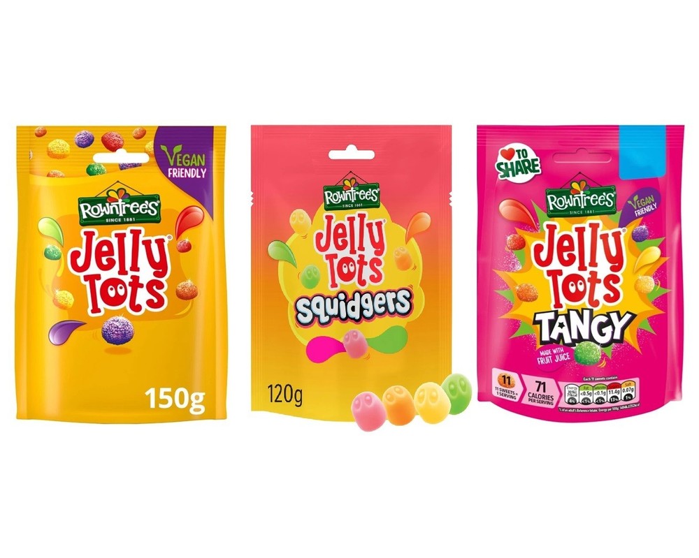 Rowntree’s Jelly Tots Tangy Squidgers Fruit Sweets BUNDLE OF 3 PACKS