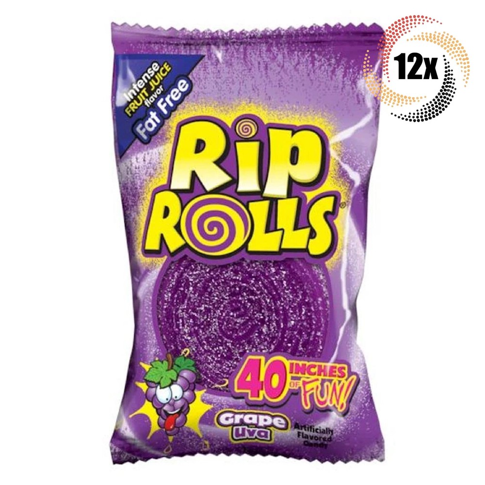 Rip Rolls Grape Flavored Fat Free Candy, 40 Inches of Fun – 1.4oz (Pack of 12)