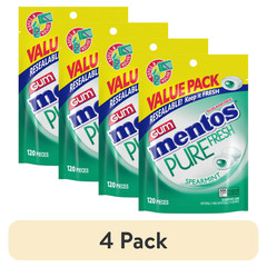 Mentos Pure Fresh Sugar Free Spearmint Xylitol Chewing Gum 120 Count Pack of 4