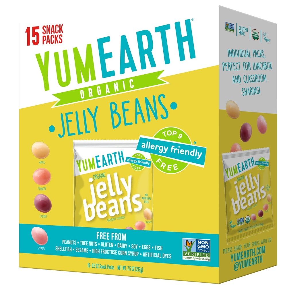 YumEarth Organic Assorted Fruit Jelly Beans 15 Pack 7.5 Ounce Allergy Friendly