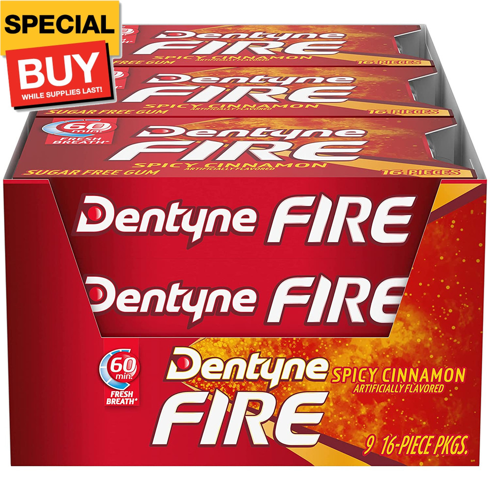 Fire Spicy Cinnamon Sugar Free Gum, Pack of 9 (144 Total Pieces)