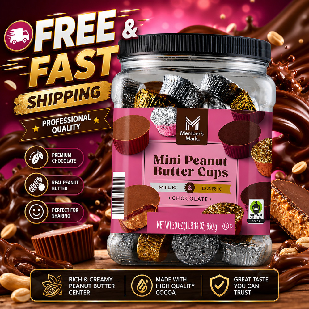 Premium Mini Peanut Butter Cups – Milk & Dark Chocolate Snack Jar, 30 oz