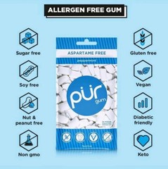 PUR Xylitol Chewing Gum (4 Pack) Peppermint Spearmint Cinnamon Bubblegum – Vegan