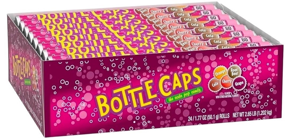Bottle Caps Soda Pop Candy – 24 Rolls (50g Each), Retro Hard Candy, Exp: 6/27