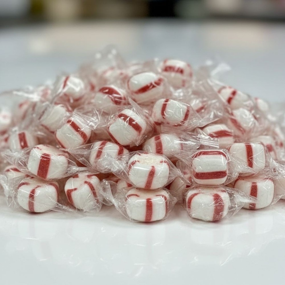SweetGourmet Triple-Distilled Peppermint Oil, Soft Mint Puffs Candy, Clear Wrapp