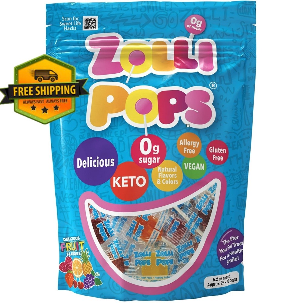 ZOLLIPOPS Sugar-Free Lollipops – Allergen-Free, Natural Fruit Flavors, 5.2 oz
