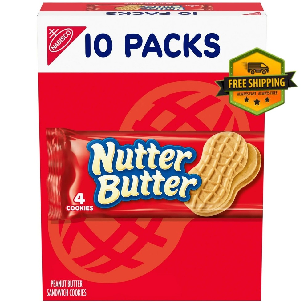 NUTTER BUTTER Peanut Butter Sandwich Cookies, 10 Packs of Snacks