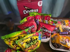 ​Mixed Candy and Snack Variety Bundle – Sour Patch, Doritos, Snickers, M&Ms