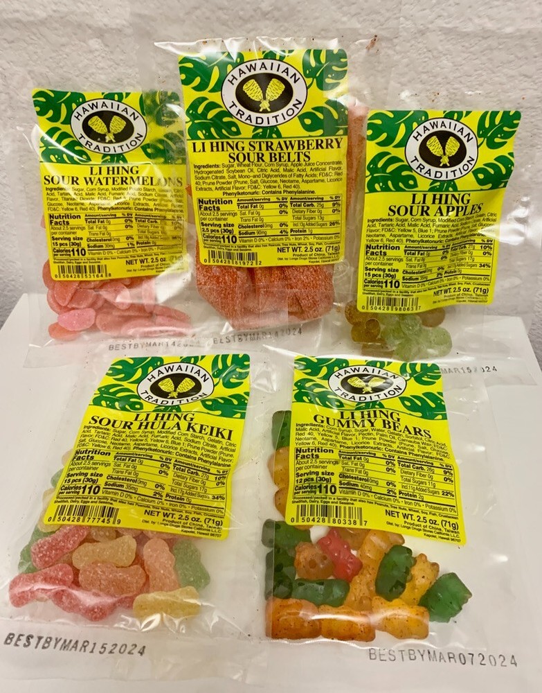 Hawaii UNIQUE FLAVOR Li Hing Gummies SET 5 packs x 2.5oz