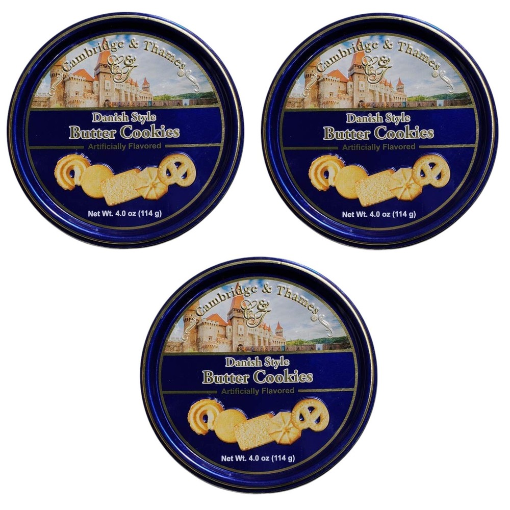 Danish Butter Style Butter Cookies 4 Oz. Mini Gift Tin 3 Pack Gift Idea
