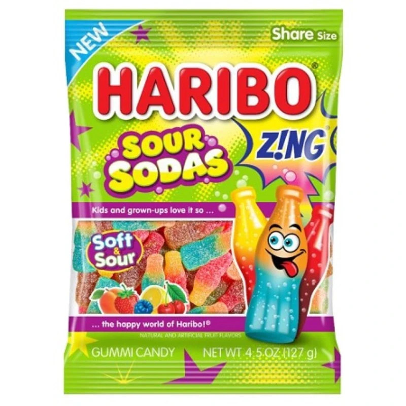 Haribo 4.5 oz SOUR SODAS Gummi Candy Share Size Gummy Soft & Sour Zing BB 2/2027