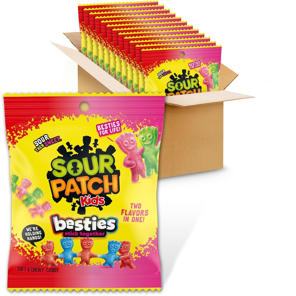 Besties 2 Flavors in 1 Soft & Chewy Gummy Candy, Bulk Candy, 12-3.18 oz Bags