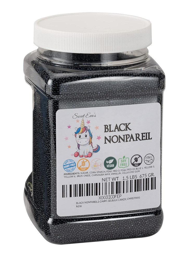 BLACK NONPAREILS- Dairy Free, Gluten Free, Egg Free, Vegan, Soy Free, Nuts Free,