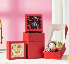 40 Pack 4x4x2 inches Red Bakery Boxes with Window – Macaron, Cookie, Chocolat…