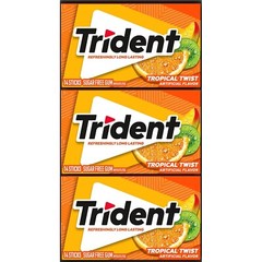 Trident Tropical Twist Sugar Free Gum, 12 Packs of 14 Pieces