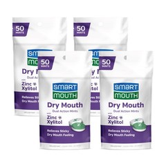 Dry Mouth Dual-Action Mints – Sugar-Free – 50 Count, 4 Pack, Mellow Mint