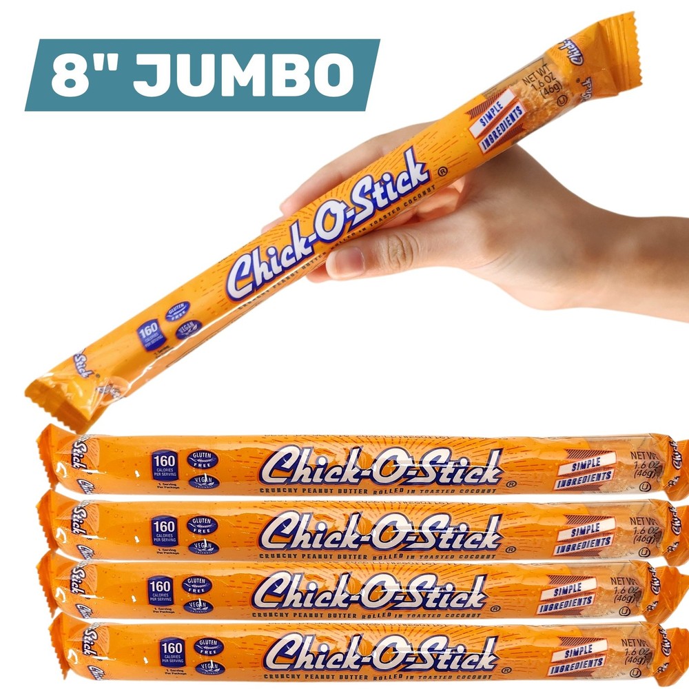 Chick-O-Stick 8″ Jumbo Bars Pack of 5 | Crunchy Peanut Butter Coconut Candy