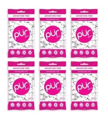 PUR Xylitol Chewing Gum POMEGRANATE MINT (55 Pieces, 6 Pack) Sugarless Vegan