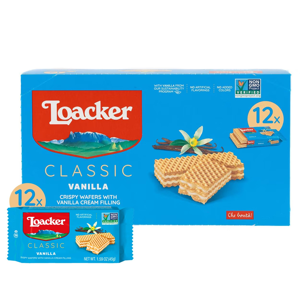 Loacker Classic Vanilla Wafers, Non-GMO Crème-Filled Wafer Cookies, 1.59oz, Pack