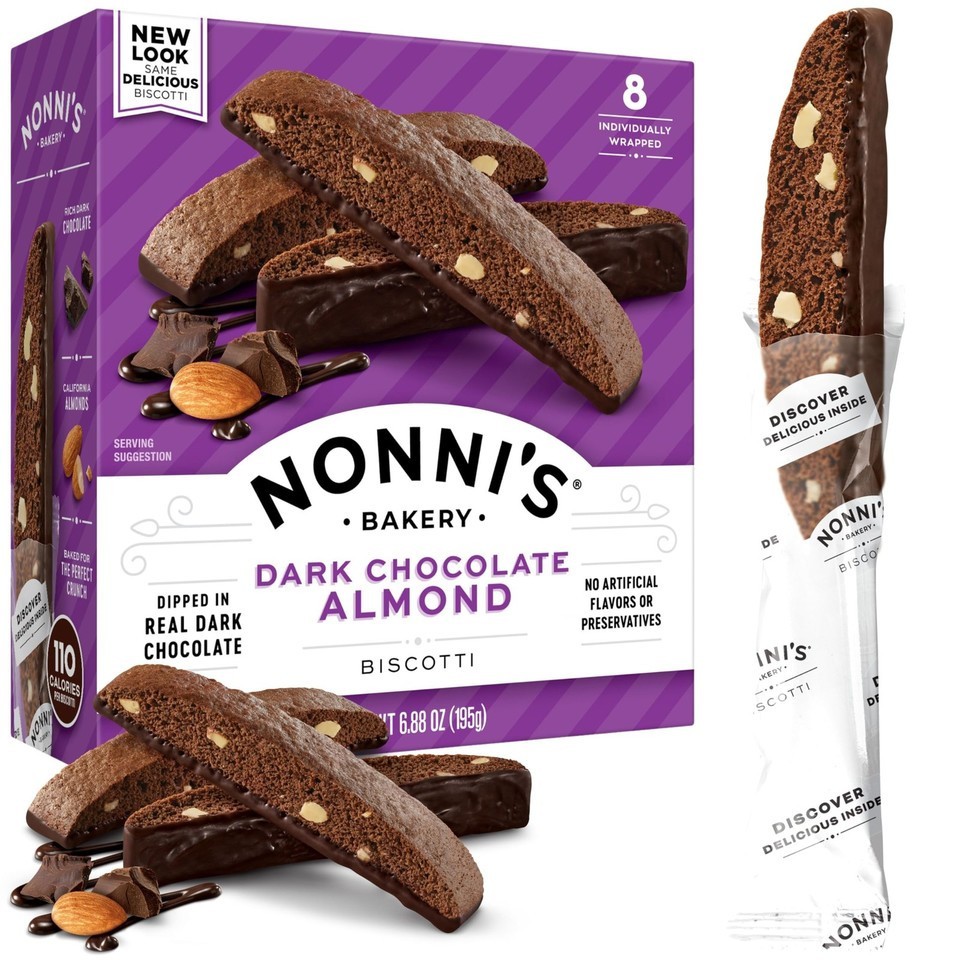 Nonni’s Dark Chocolate Almond Biscotti 6.88 Ounce Individually Wrapped Cookies