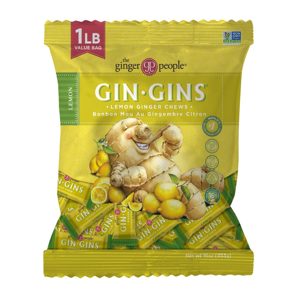 GIN GINS Lemon Ginger Chews – Natural Fresh Ginger Candy by – Individually Wr…