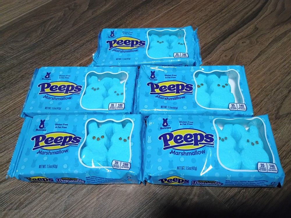 PEEPS BUNNY Lot of 5 Boxes BLUE Marshmallow 1.5 oz 4 BUNNIES Each 20 Total