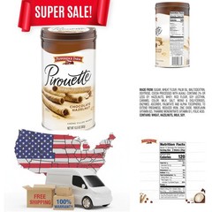 Gourmet Pirouette Cookies – Crispy Chocolate Hazelnut Créme Wafers, 13.5 Oz Tin