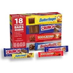 Assorted , Crunch, Baby Ruth, and 100 Grand Full Size Chocolates, 18 count, 3…