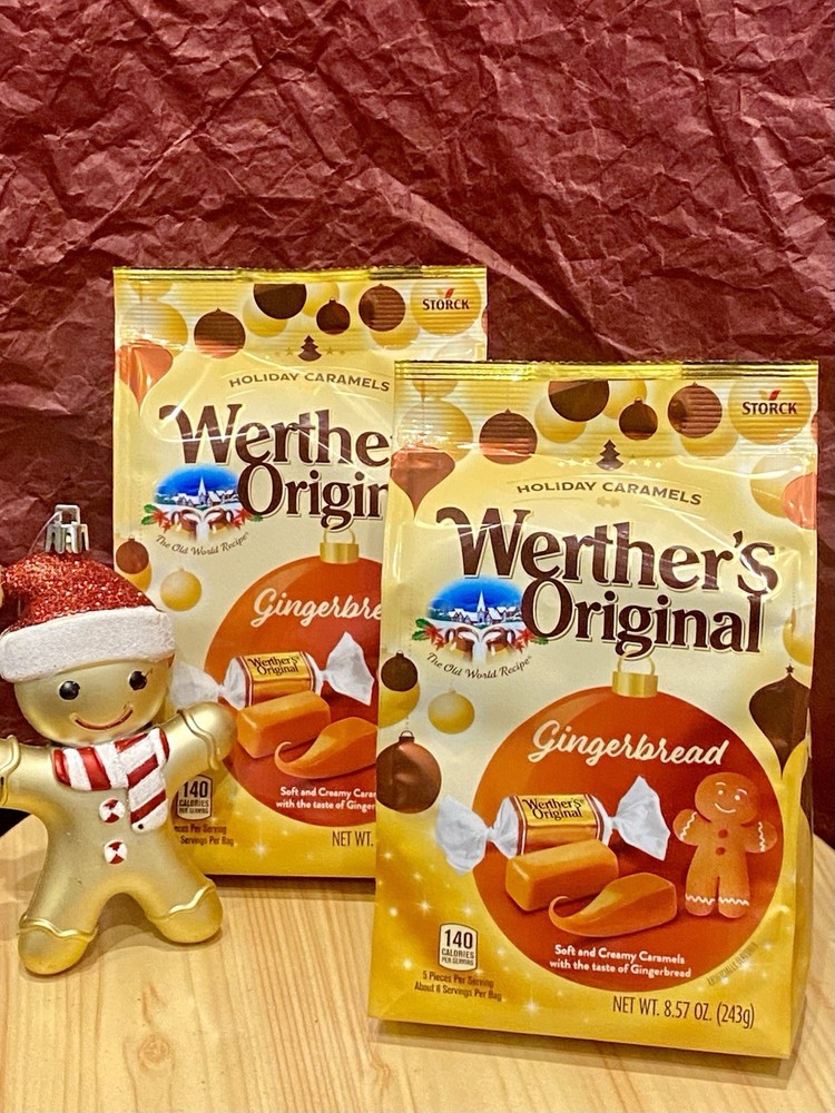 2 XL Bags NEW 2025! Werther’s Holiday GINGERBREAD Chewy Caramel Candy 8.57oz ea