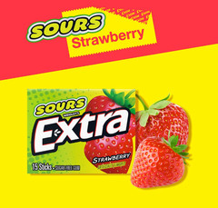 Extra (Sour Strawberry) Bubble Gum Sugarfree, perfect for Fresh Breath 10 Pack