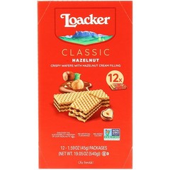 Loacker Classic Crispy Wafers, Hazelnut, 1.59 Oz, 12 Count.