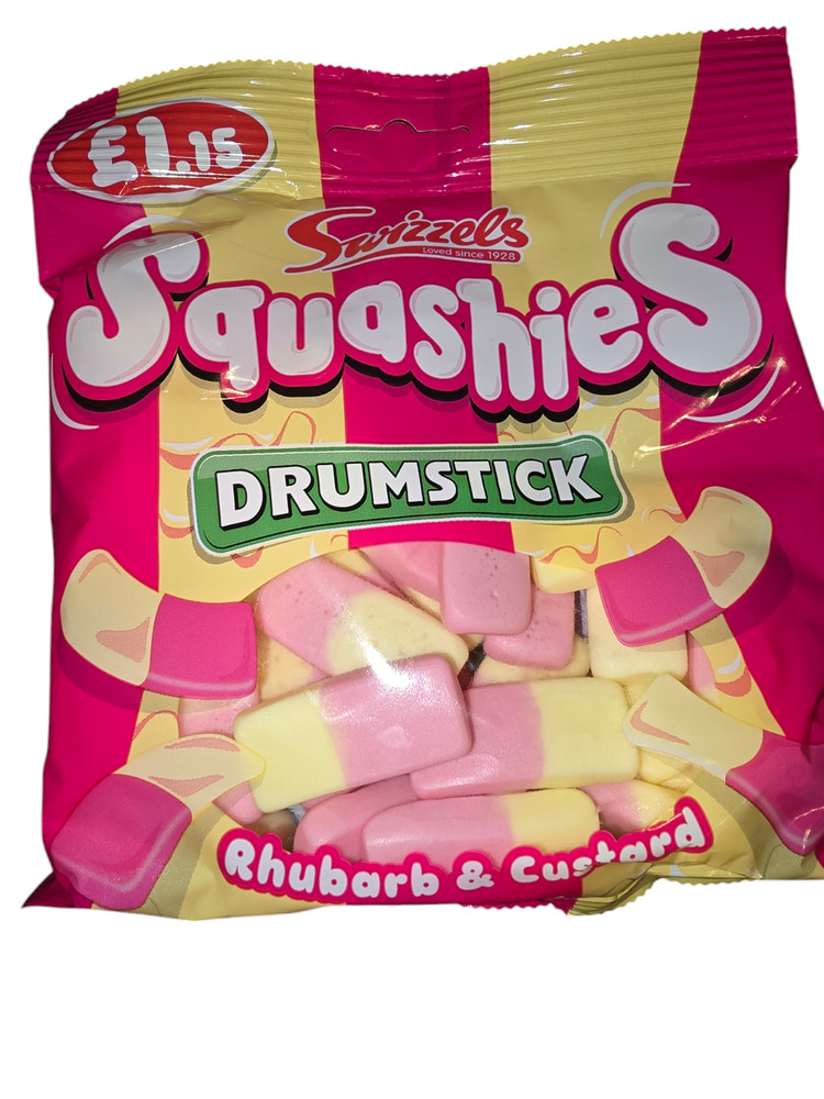 Imported From UK – Squashies Drumstick Rhubarb & Custard Foam Candy 120g Peg Bag
