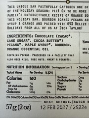 Dick Taylor Orange Bourbon Pecan 65% Dark Chocolate Craft Gourmet Belize 2 Oz