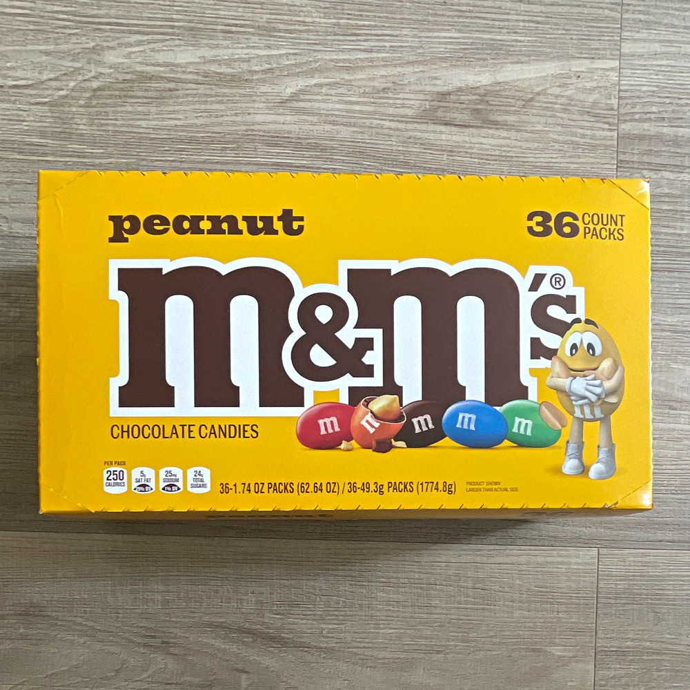 M&M’s Peanut M&M’s Chocolate Candy Box, 36 x 1.74 oz Packs, 62.64 oz