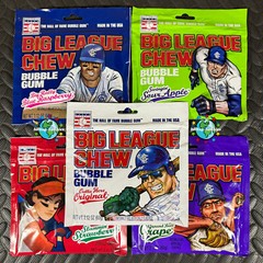 5-PACK LOT OF BIG LEAGUE CHEW SHREDDED BUBBLE GUM ORIGINAL/GRAPE/APPLE/RASP/STAW