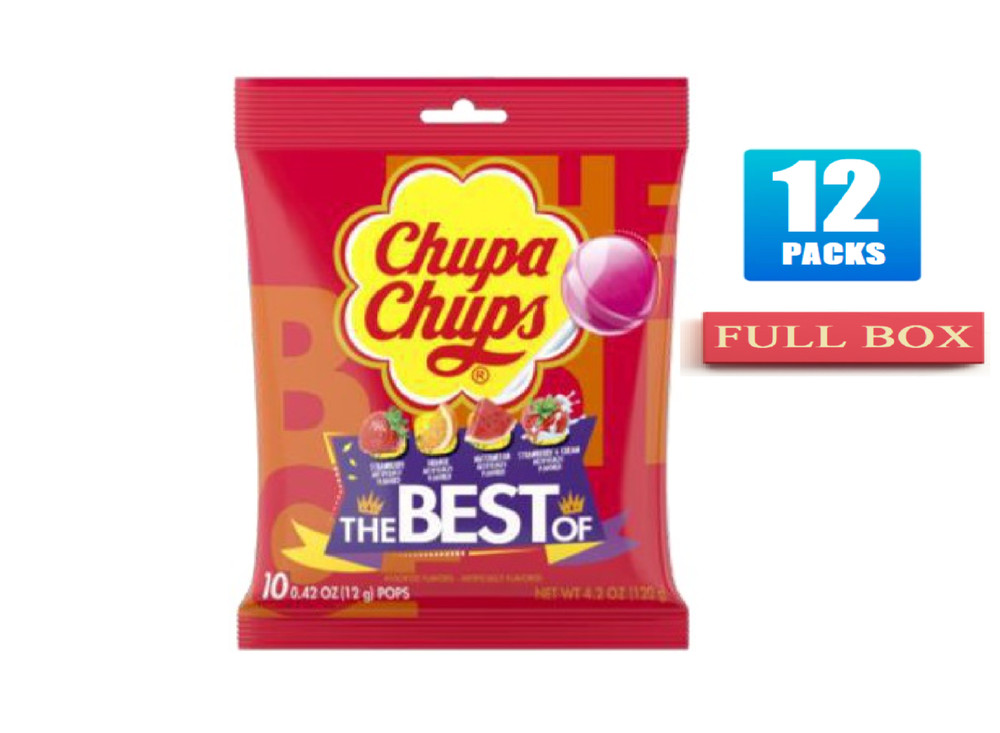 12x Packs Chupa Chups Best of 10ct Lollipop Assortment- 4.2oz Each