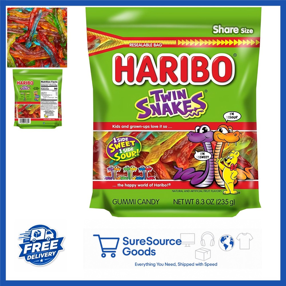 Twin Snakes Gummy Candy 8.3 Oz Sweet & Sour Chewy Snacks Assorted Flavors