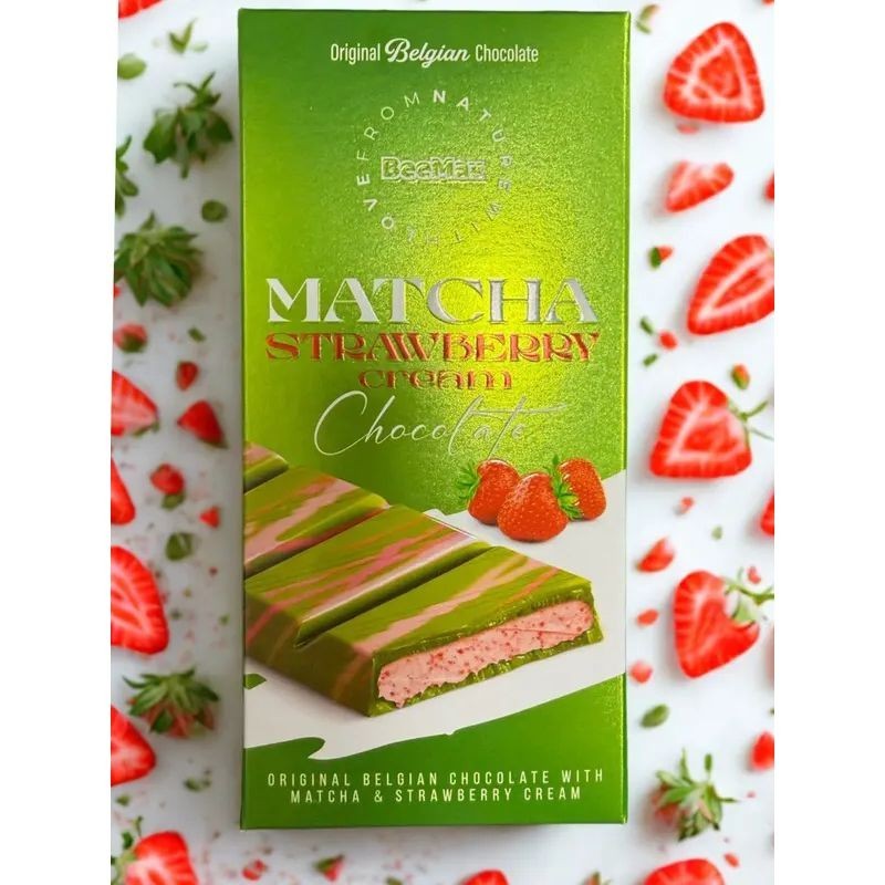 Beemax Matcha Strawberry Cream Chocolate Bar – Premium Imported Milk Chocolate F