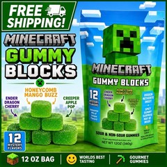 12 Epic Flavors Minecraft Gummy Blocks – Sour/Non Gummies – 12oz – Free Shipping